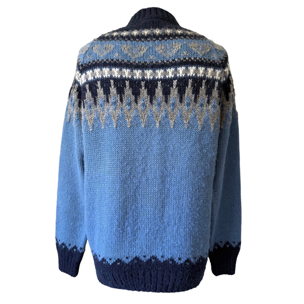 Alpaca Connection Cardigan Sweater Fair Isle Alpaca Blend Blue Medium - Picture 3 of 9
